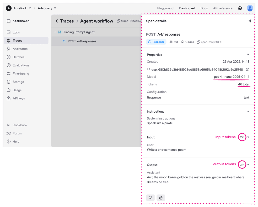Default trace span detail in Platform