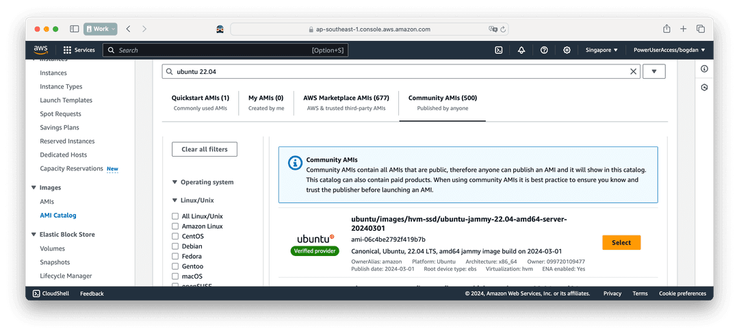 AWS AMI Catalog Console